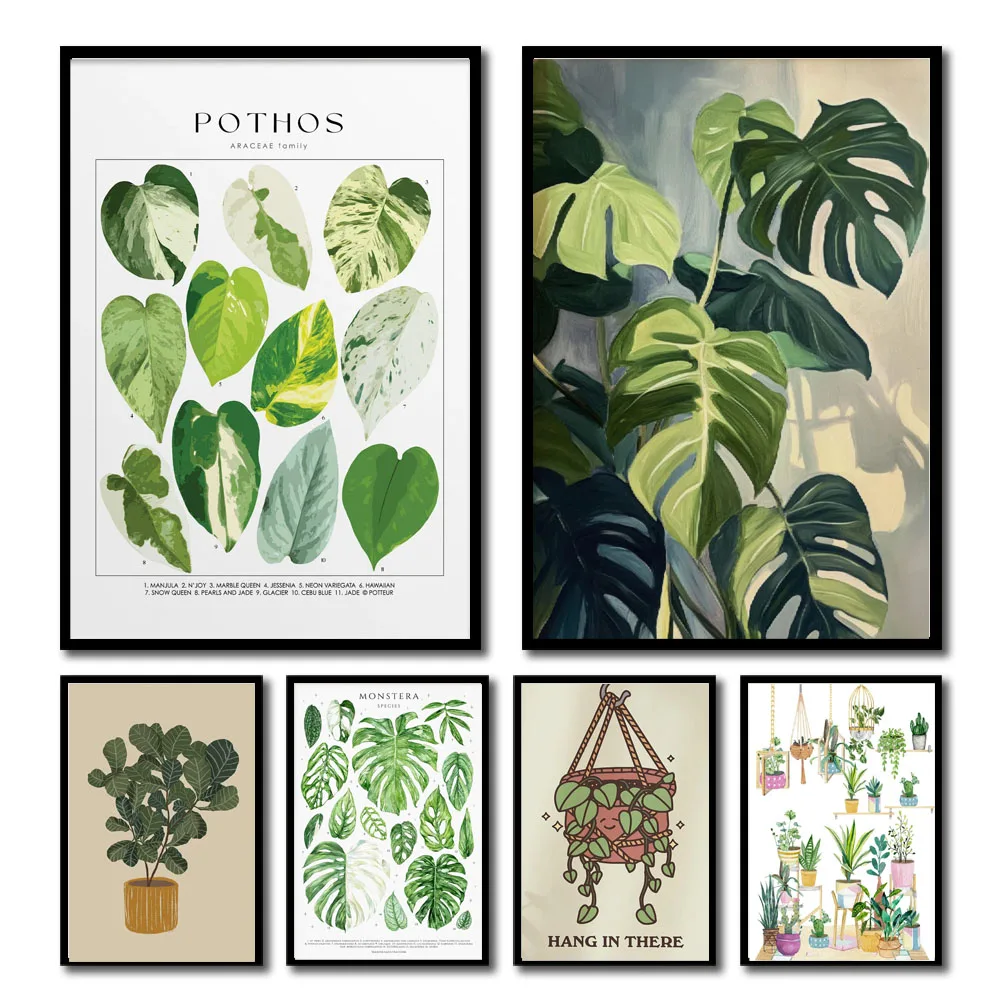 Grüne botanische Blätter, Leinwand, Wandkunst, Zimmerpflanzen, Natur, Innenbereich, Heimdekoration, beruhigendes Laub und Pflanzeninnen-Poster