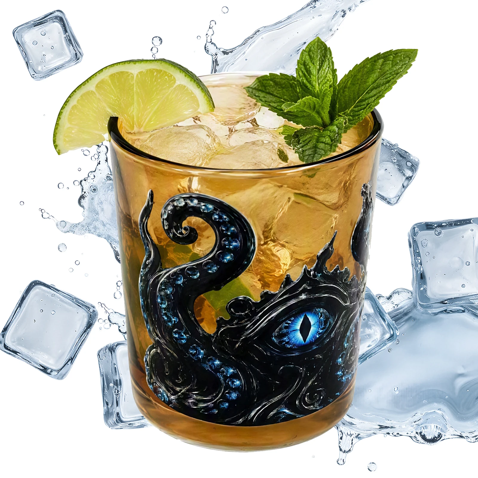 Sea Monster Whiskey Glass Comfortable Size for Octopus Kraken Rum Glass Pirate Themed Design for Men Dad Husband