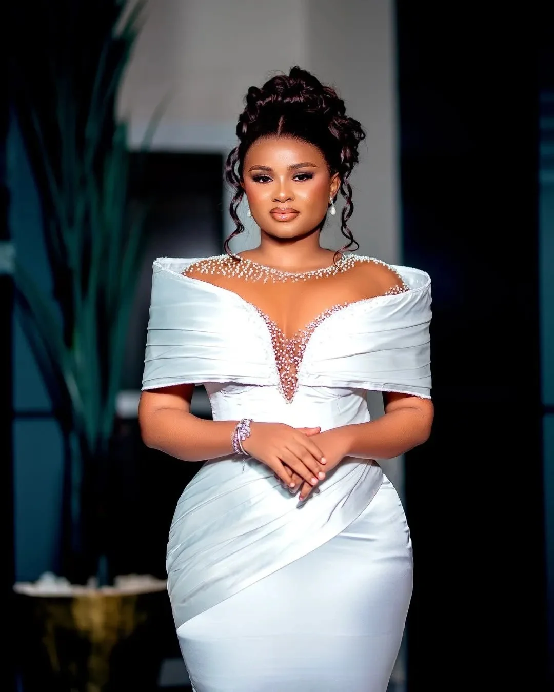 تخصيص زائد الحجم حورية البحر الأفريقية فستان الزفاف أثواب الزفاف العروس الوهم شير اللؤلؤ قبالة الكتف مطرز الدانتيل #4