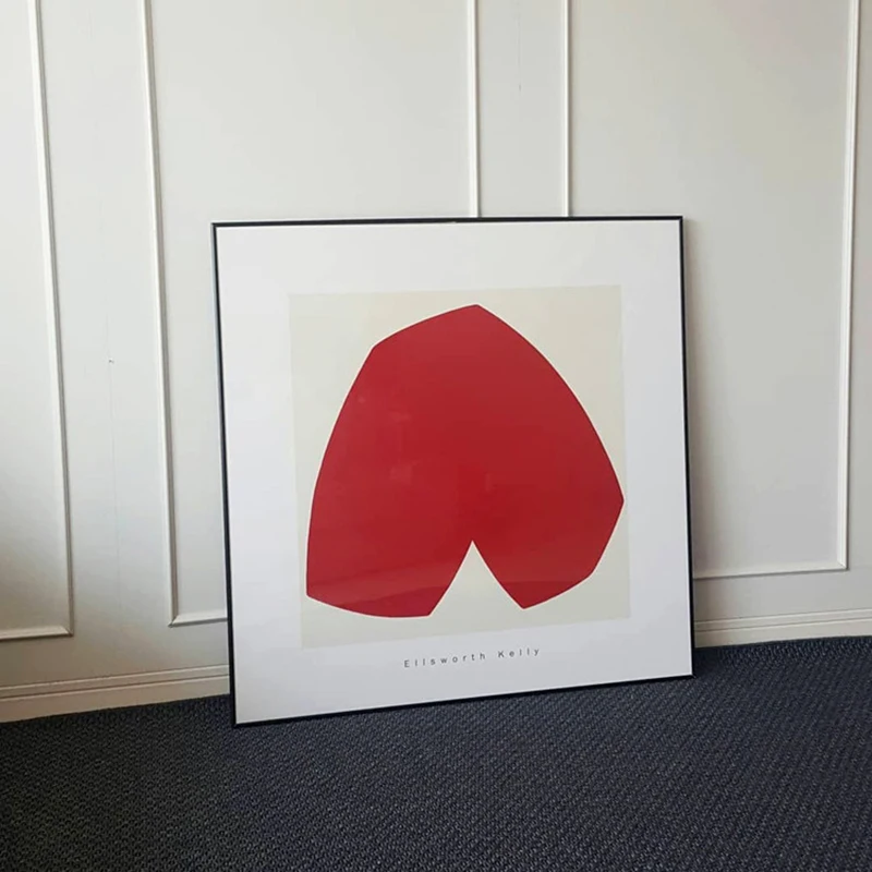 

Modern Minimalist Abstract Red Heart-Shaped Canvas Wall Art Geometric Poster Print for Living Room Bedroom Decor