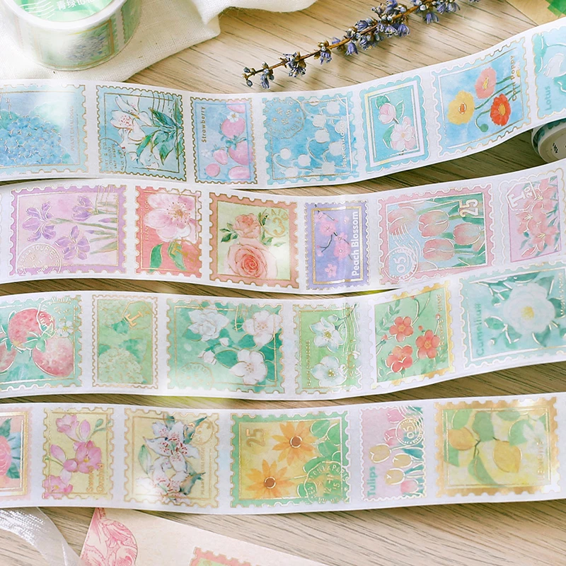 

30mm*300cm/ Roll Mosaic Post Office Series Literary Plant Flower Bronzing Washi Tape Creative DIY Journal Decor Stationery