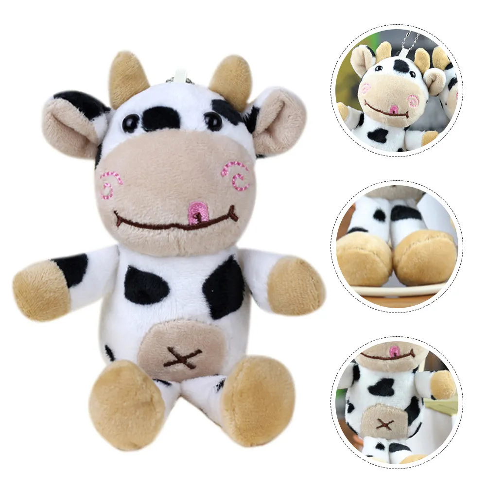 

2Pcs Cute Cow Keychain Hanging Pendant Soft Small Stuffed Animal Charm Decorative Bag Backpack Accessory Cartoon Key Ring
