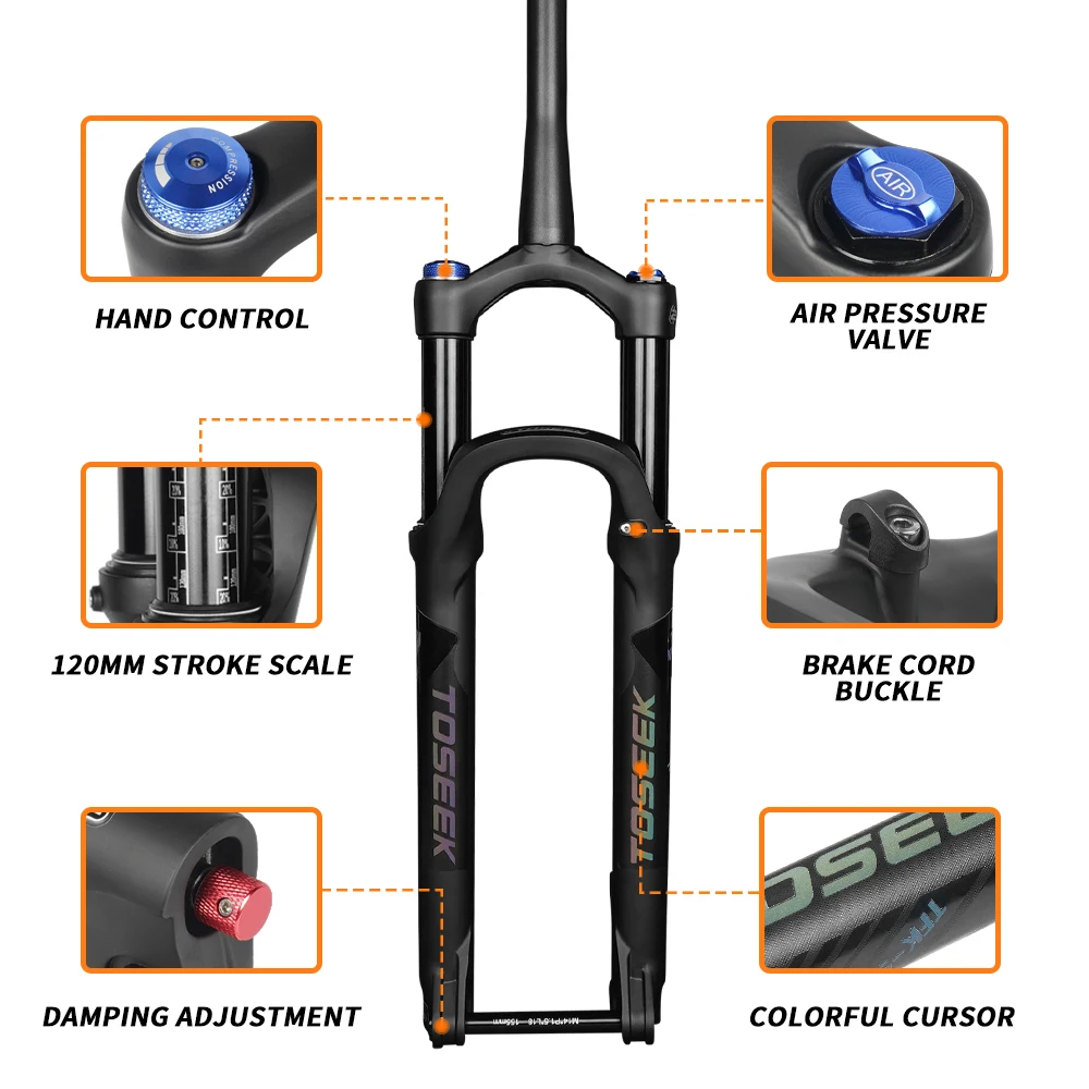 TOSEEK TFK-SS Magnesium Alloy MTB Bicycle Vertebra Fork 27.5/ 29er Inch Mountain Bike  RL120mm  Air Suspension Fork