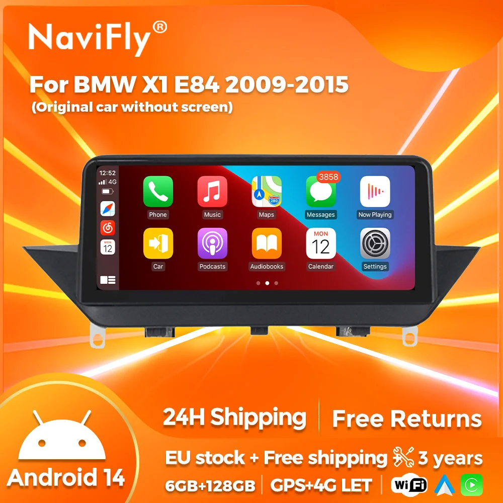 NaviFly-Autoradio Android 14, 8 cœurs, 128 Go, CarPlay sans fil, DSP, GPS, lecteur de limitation de voiture pour BMW bronchE84 (2009-2015)