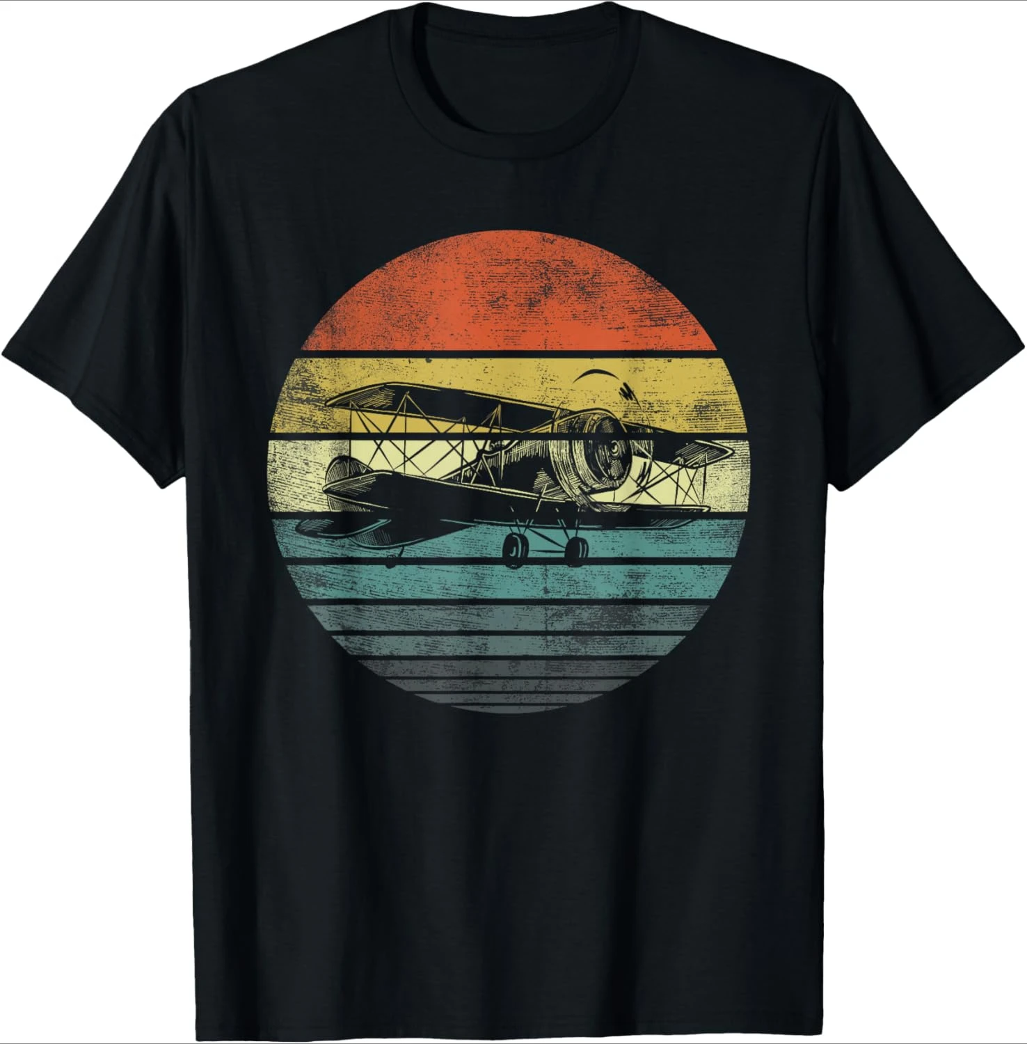 Aviator Pilot Gifts Funny Retro Bi-Plane Airplane Aviation design-100% cotton  round neck short sleeve printed men's T-shirt.