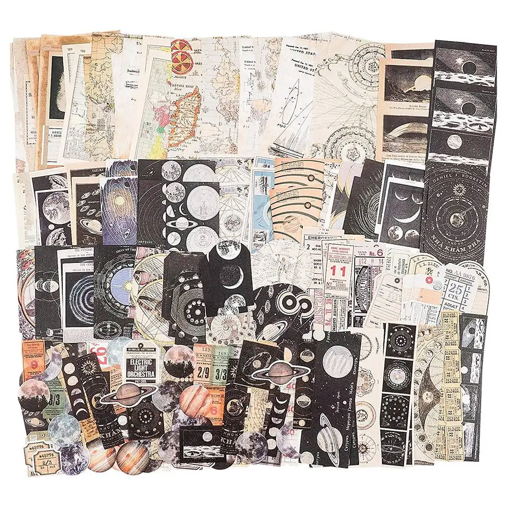 Vintage Scrapbook Supplies Pack (200 Pcs) for Art Journaling Junk Journal Planners DIY Paper Stickers (A)