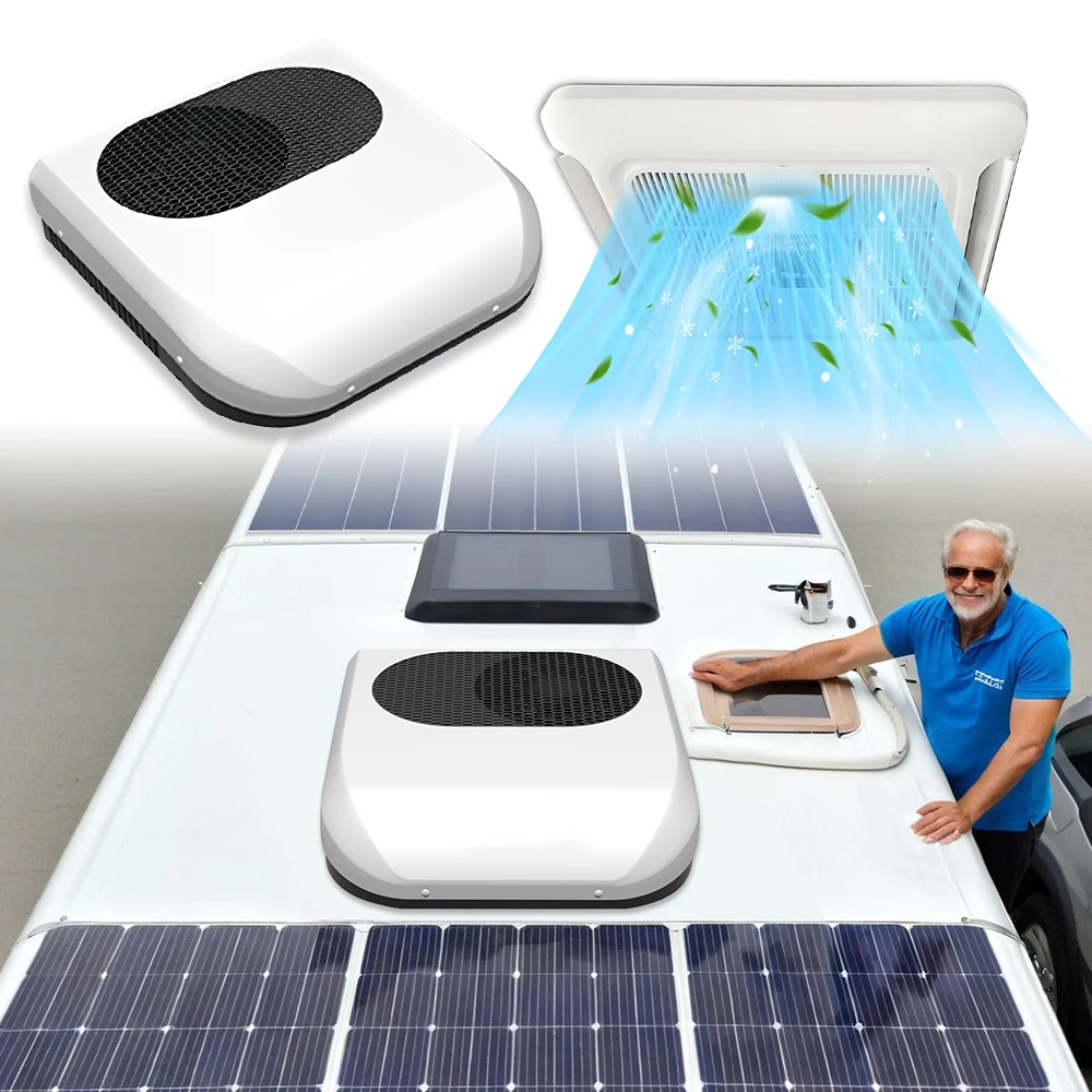 

Treeligo 12V Low Noise Roof Air Conditioner Electric Cool for RV Camper Van Caravans Motor Home - Rooftop Parking AC Unit