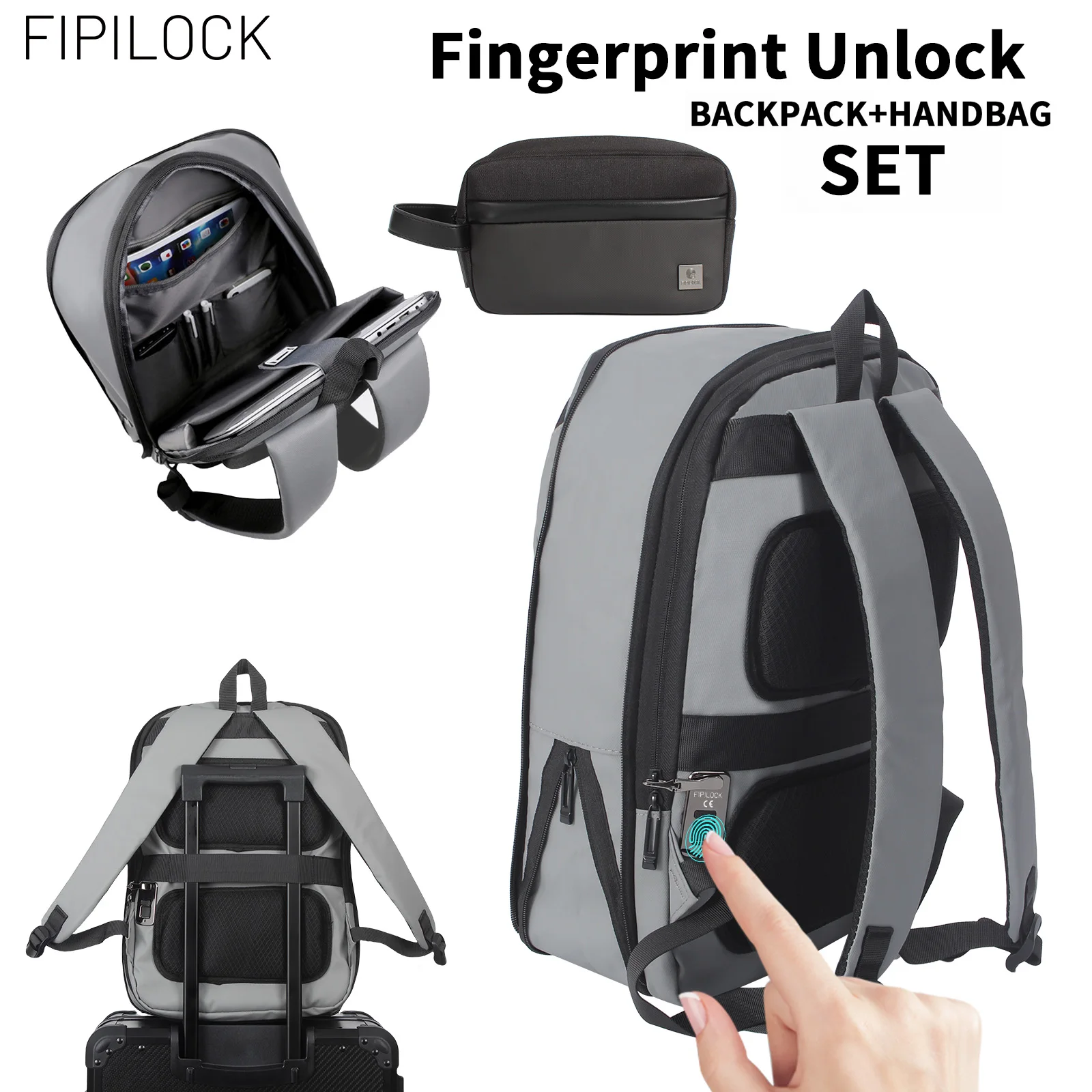 2pc-fipilock-women's-backpack-bag-and-men's-casual-handbag-tote-bag-with-smart-fingerprint-unlock-computer-bag-trendy-handbag