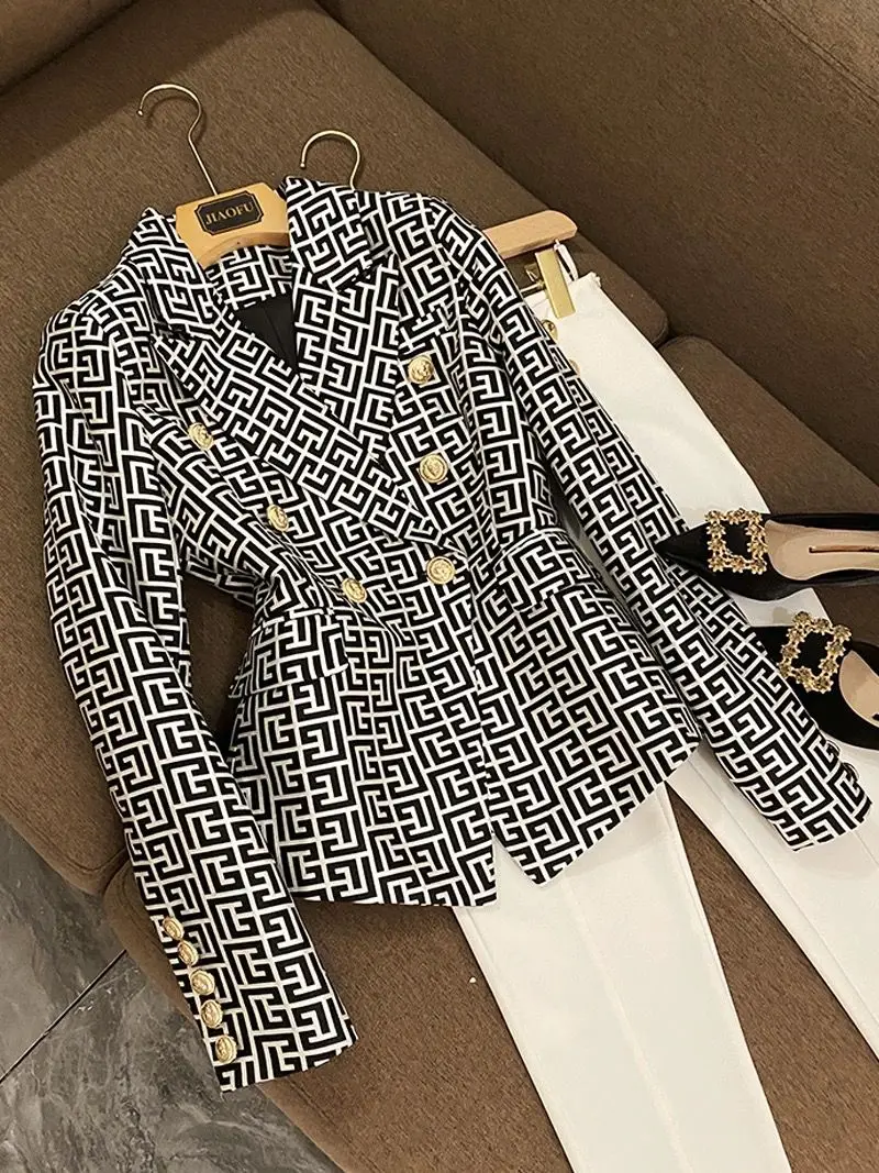 

Jacquard Slim Jacket for Women, Long Sleeve Coats, Star Popular Suit, Elegant Outerwear, New Fashion Design, 2024