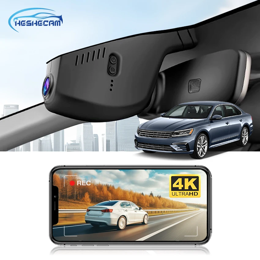 HESHECAM OEM Style 4K UHD Dash Cam for VW Passat B8 2016-2023, Car DVR with WiFi APP Control, Plug & Play No Wires, Wide Angle