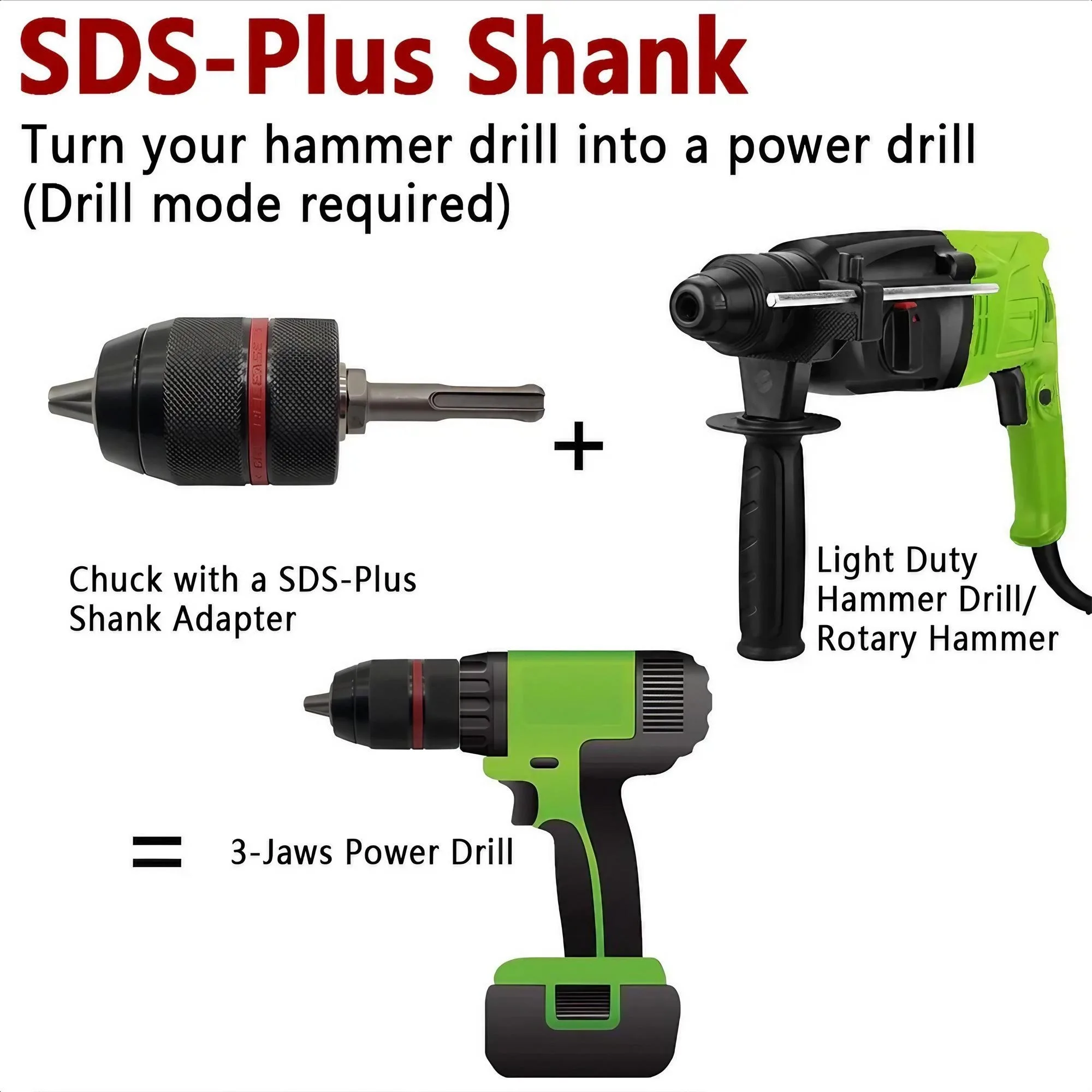 Keyless Drill Chuck Impact Drill Adapter SDS Plus Chuck Heavy Duty Drill Chuck Set Hex Shank Adapter 13mm Chuck Power Tool Accessories Patented Anti-Slip Locking Heat-Treated Maximum Clamping Force Quick Change 1050W+ Drills Professional Contractor Grade view 5