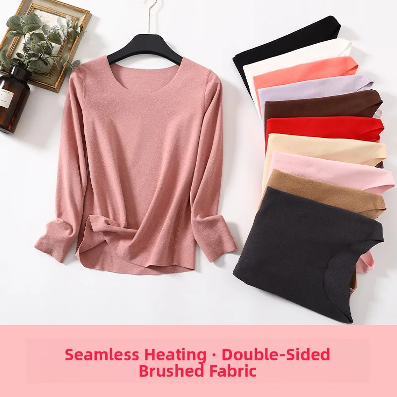 Double-Sided Fce Thiened Long Sve round Ne Warm Top T-shirt slim fit da donna Abbigliamento interno per l'autunno inverno