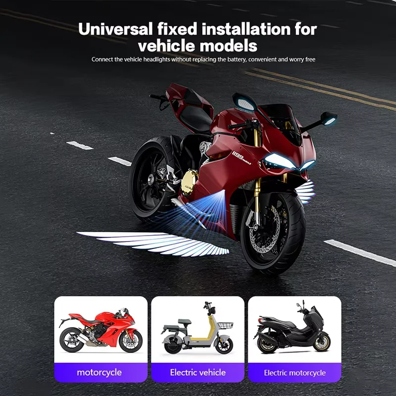 2PCS Motorcycle Angel Wings LED Projection Light Electric Car Street Modification Welcome Decoration Anti-Collision Laser Light