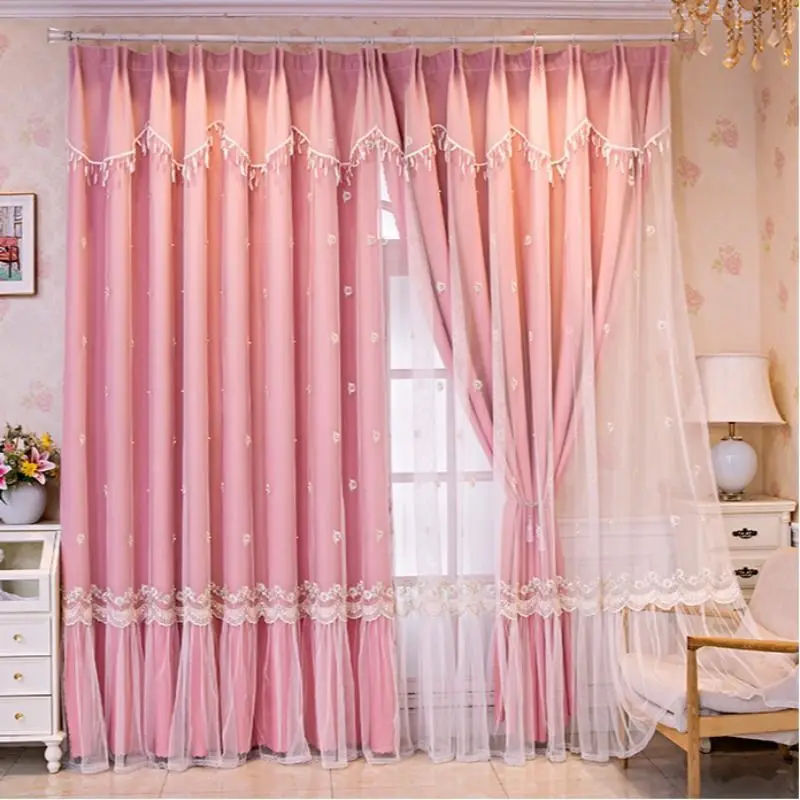 

Кружевная двухслойная занавеска в стиле принцессы для спальни девочек, затемняющая занавеска для гостиной