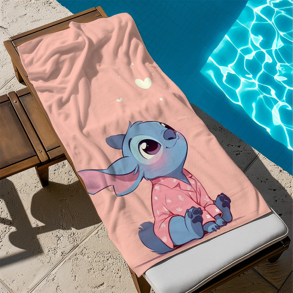 

Lilo Stitch Pink Beach Towel by PoolMicrofiber terry bath towels for yoga, travel, swimming, fitness and camping