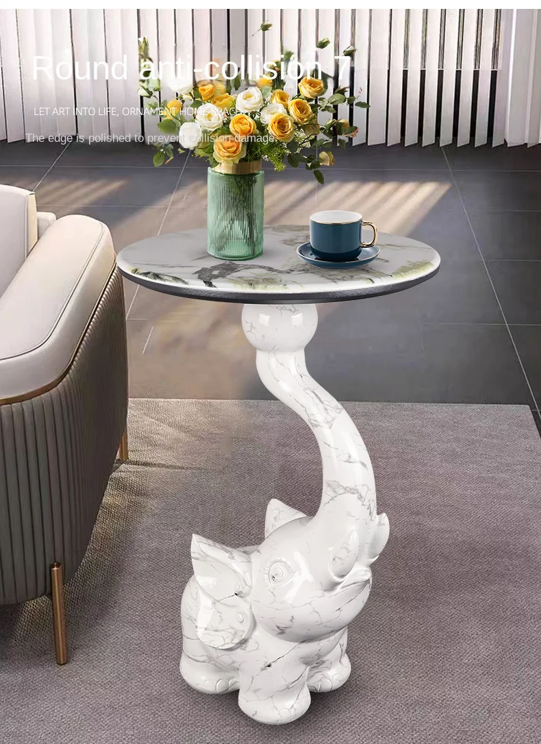 Home Decor Elephant Statue Side Tables Living Room Round Tea Table Bedroom Bedside Table Creative Animal Sculpture Coffee Tables