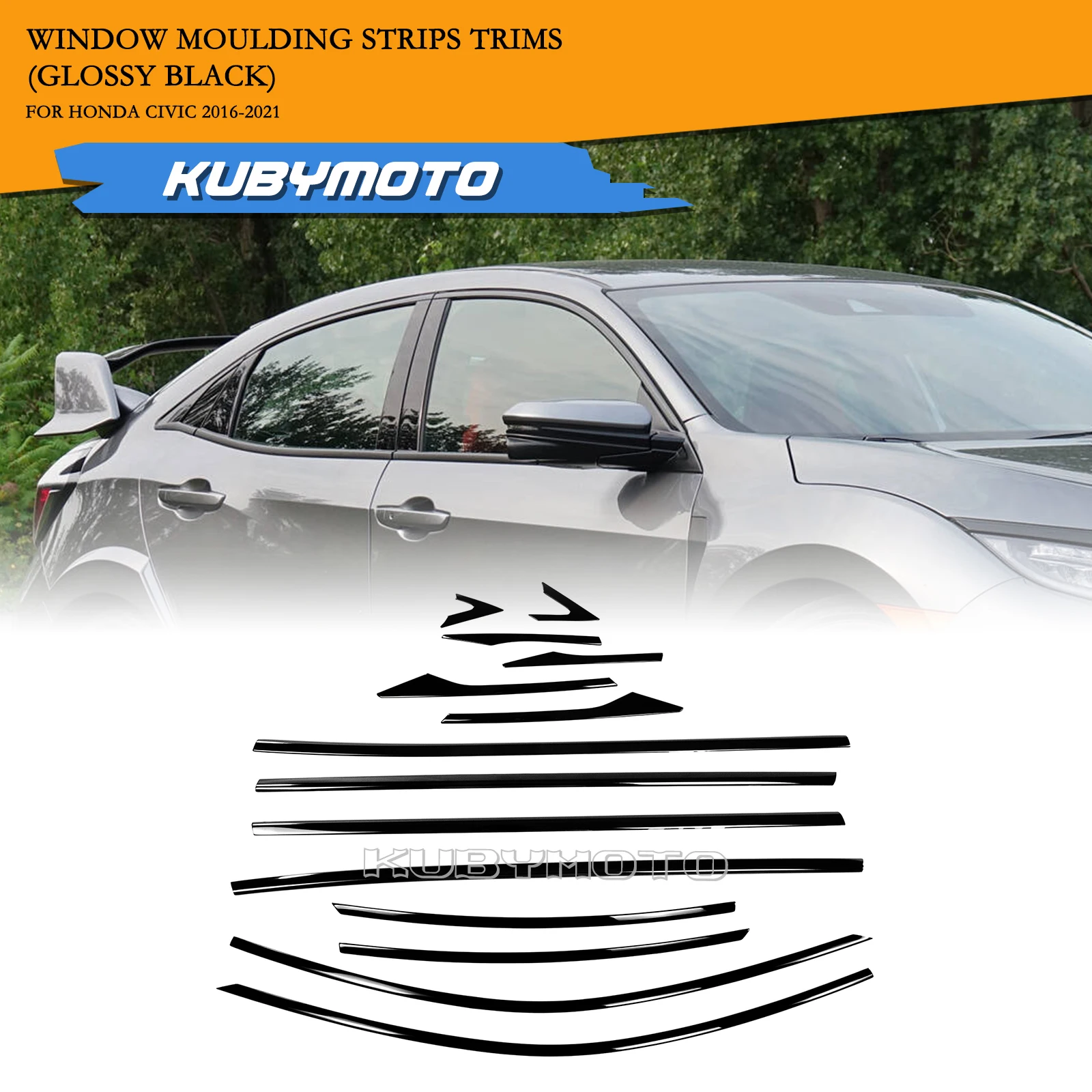 

14 PCS Exterior Window Decoration Strip Trim Frame Sticker For Honda Civic Sedan 2016-2021