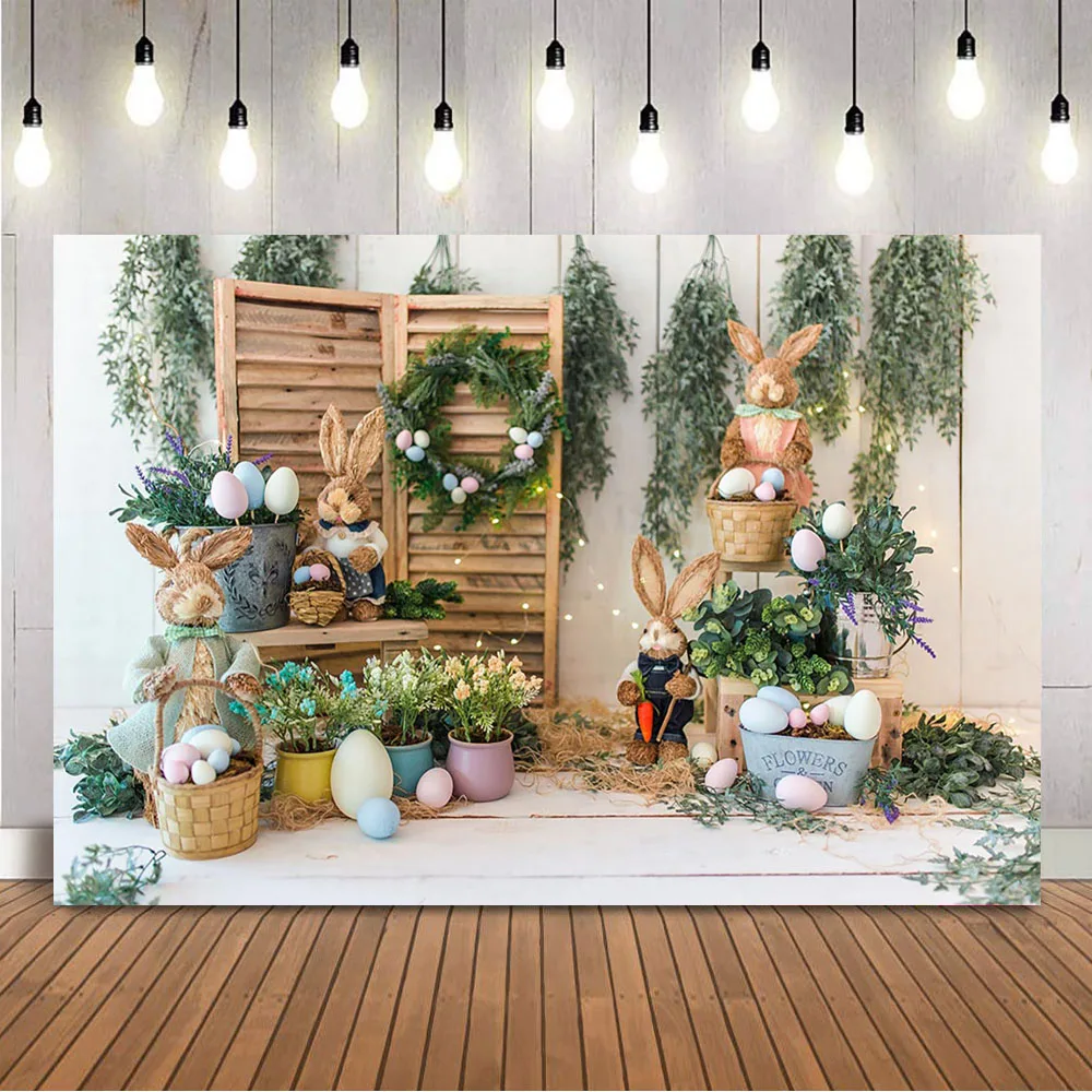 

Spring Easter Egg Photography Background Wood Board Garden Flowers Photo Backdrop Newborn Kids Portrait Photo Booth Props