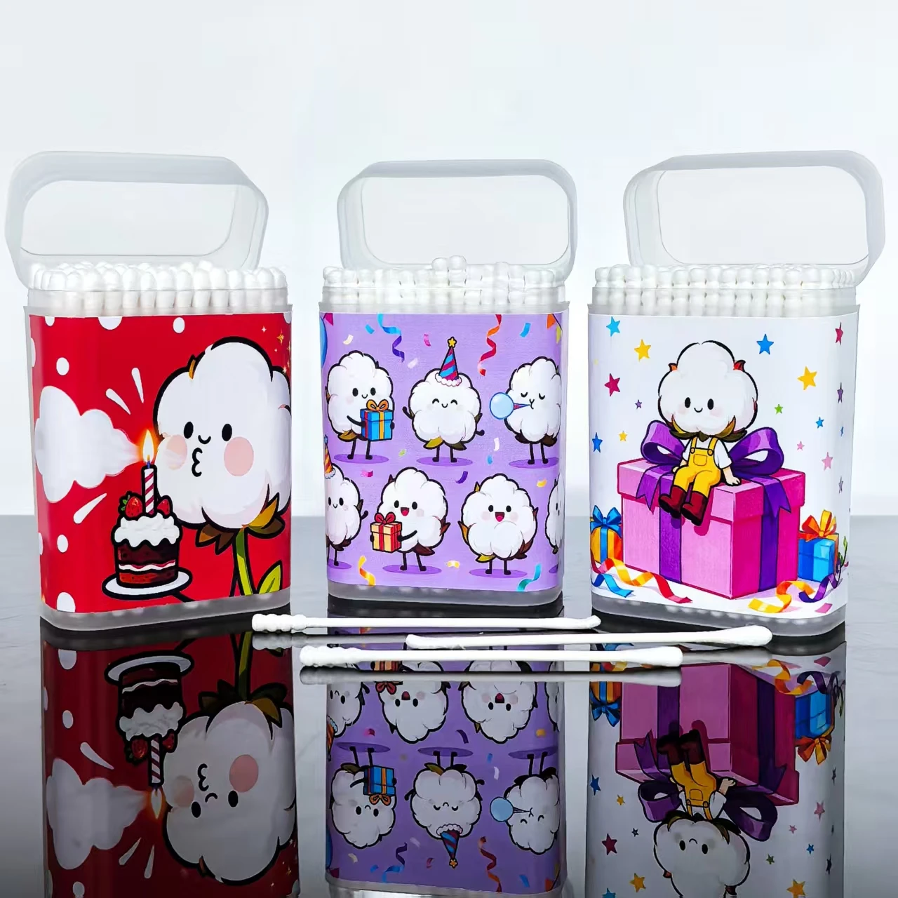 สำลีก้านยาว 300 ชิ้น สำหรับวันเกิด, สำลีก้านสองหัวแบบก้านบางสำหรับใช้ในครัวเรือน, สำลีก้านสำหรับเป็นของขวัญวันเกิด