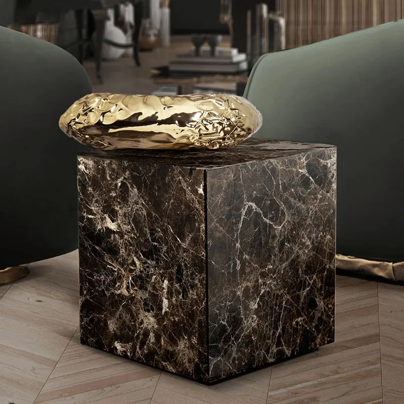 Light luxury high-end marble side table hammer pattern beating movable small table