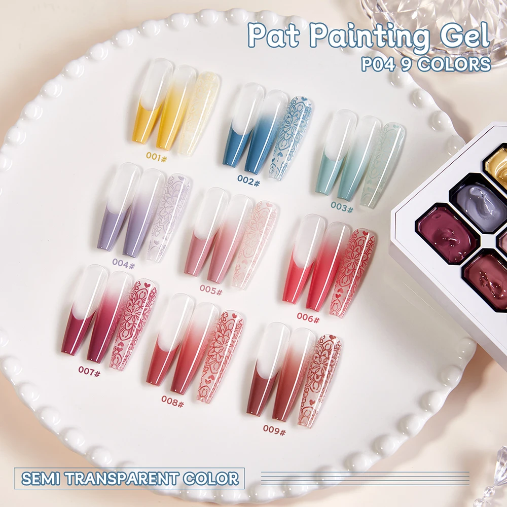 Vendeeni 9 Farben Patting Painting Gel Nagellack UV LED Soak Off Gel Lack Gradient Pat Gel Palette Blooming Transfer Design – Detail 13