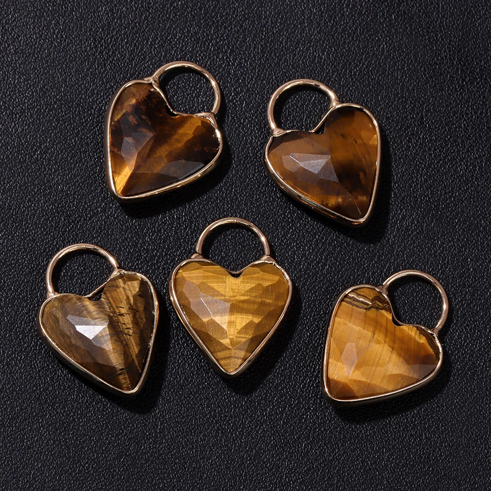 2pcs 18x25MM Labradorite Amethysts Quartz Crystal Stone Heart Lock Pendants for Earring Necklace Bracelet Earring Jewelry Making