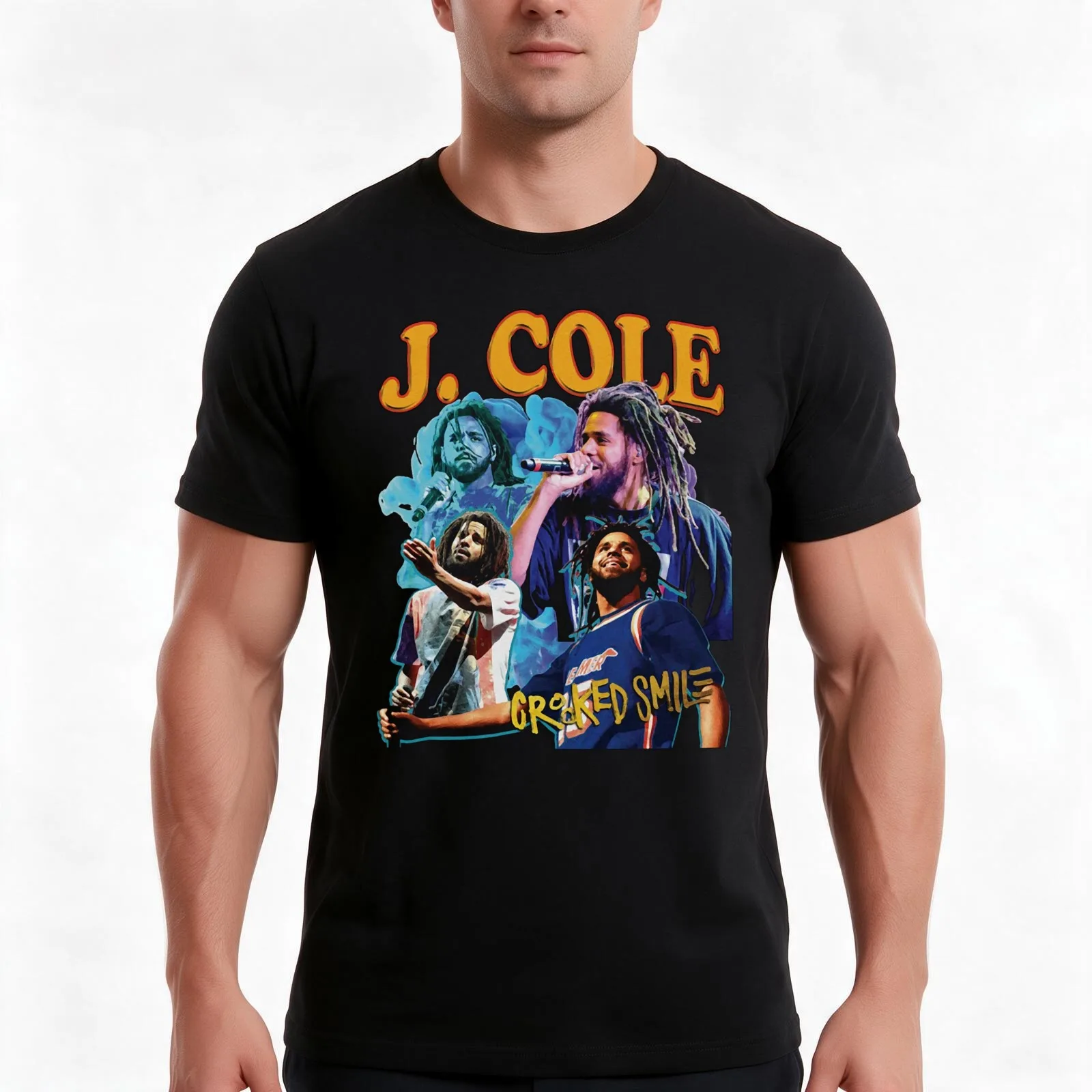 Rap Cole Fans Art T-Shirt, Summer Casual Cotton Tee, Oversized Streetwear Tops, Vintage Graphic Print, Loose Fit Short Sleeve