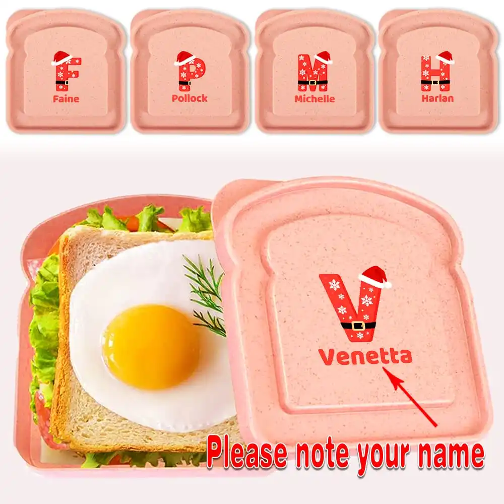 

Customized Name Portable Toast Box High-capacity Sandwich Storage Lunch Case Picnic Meal Tool Personalized Christmas Pattern
