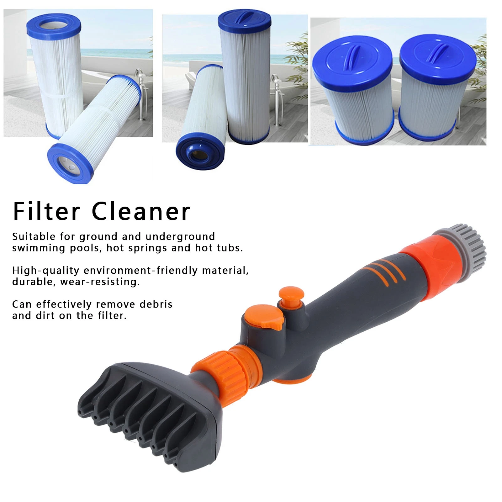 

US Standard Handheld Filter Cartridge Cleaner Portable Swimming Pool Filter Cleaning Brush Tool