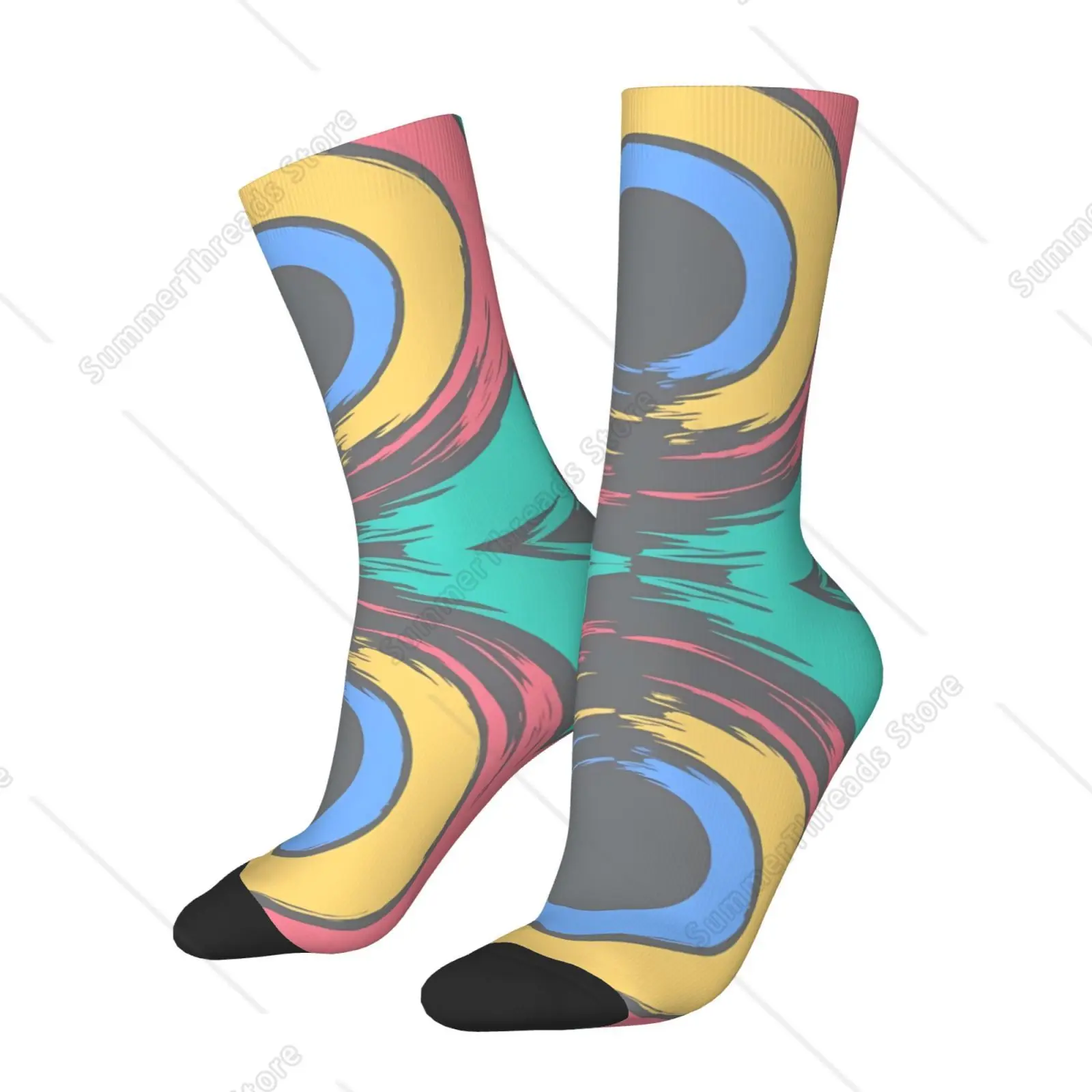 

Yellow, Blue and Gray Circle Pattern Mid - calf Socks, Chic & Comfortable Comfortable Leisure Socks, Breathable Sweat-Abso