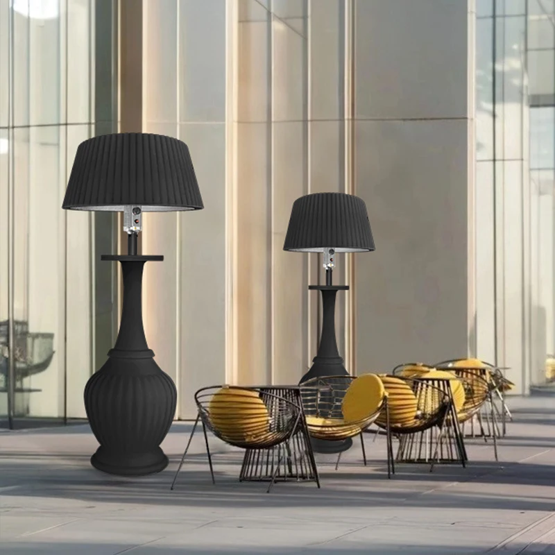Modern Plastic Outdoor Gas Heater USB Powered Dimmable LED Light Remote Control Commercial Patio Warmer Tip-Over White