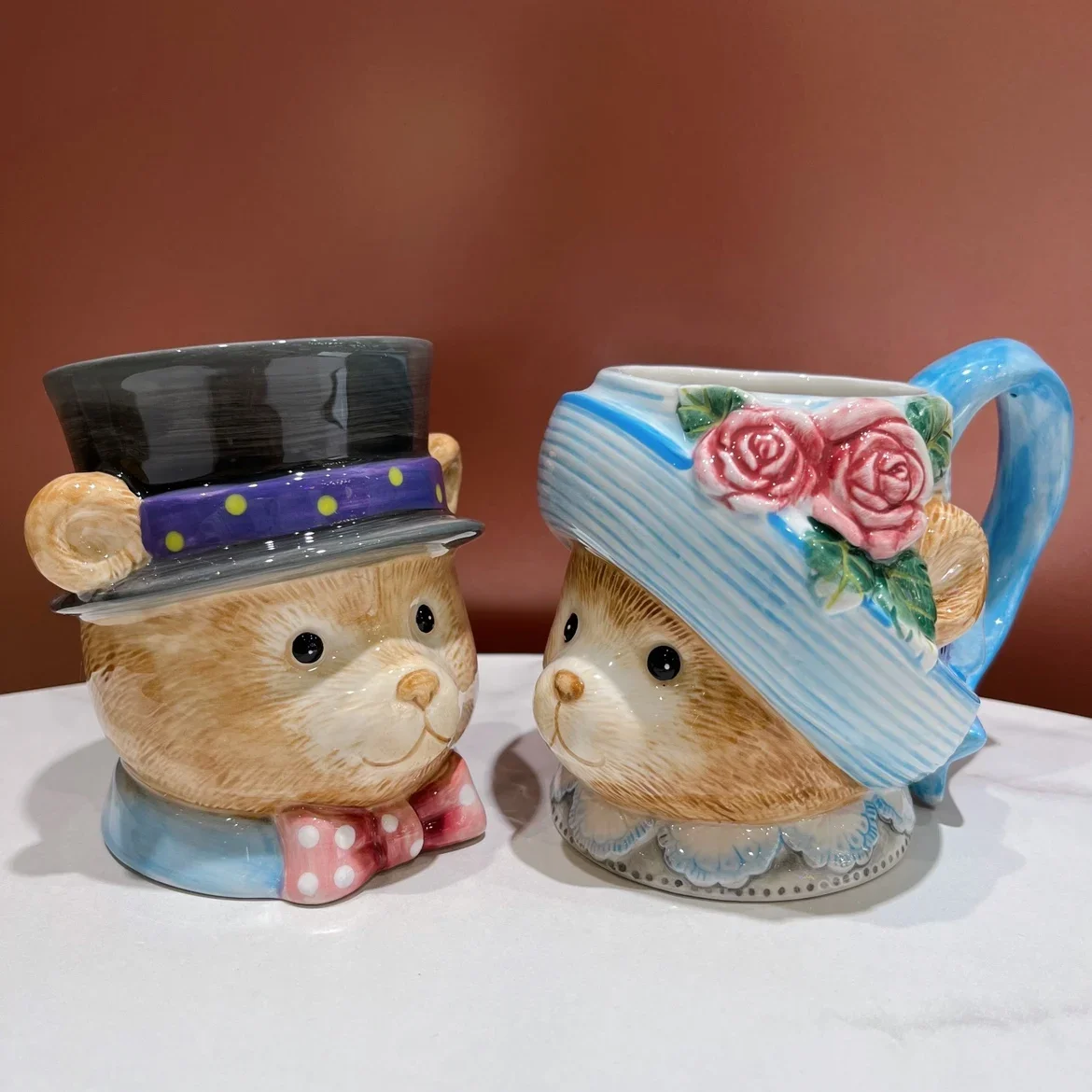 

Креативная керамическая кофейная кружка с медведем, пара чашек для чая, фарфоровая кружка с милыми животными, украшение стола, свадебный подарок, практичный домашний декор