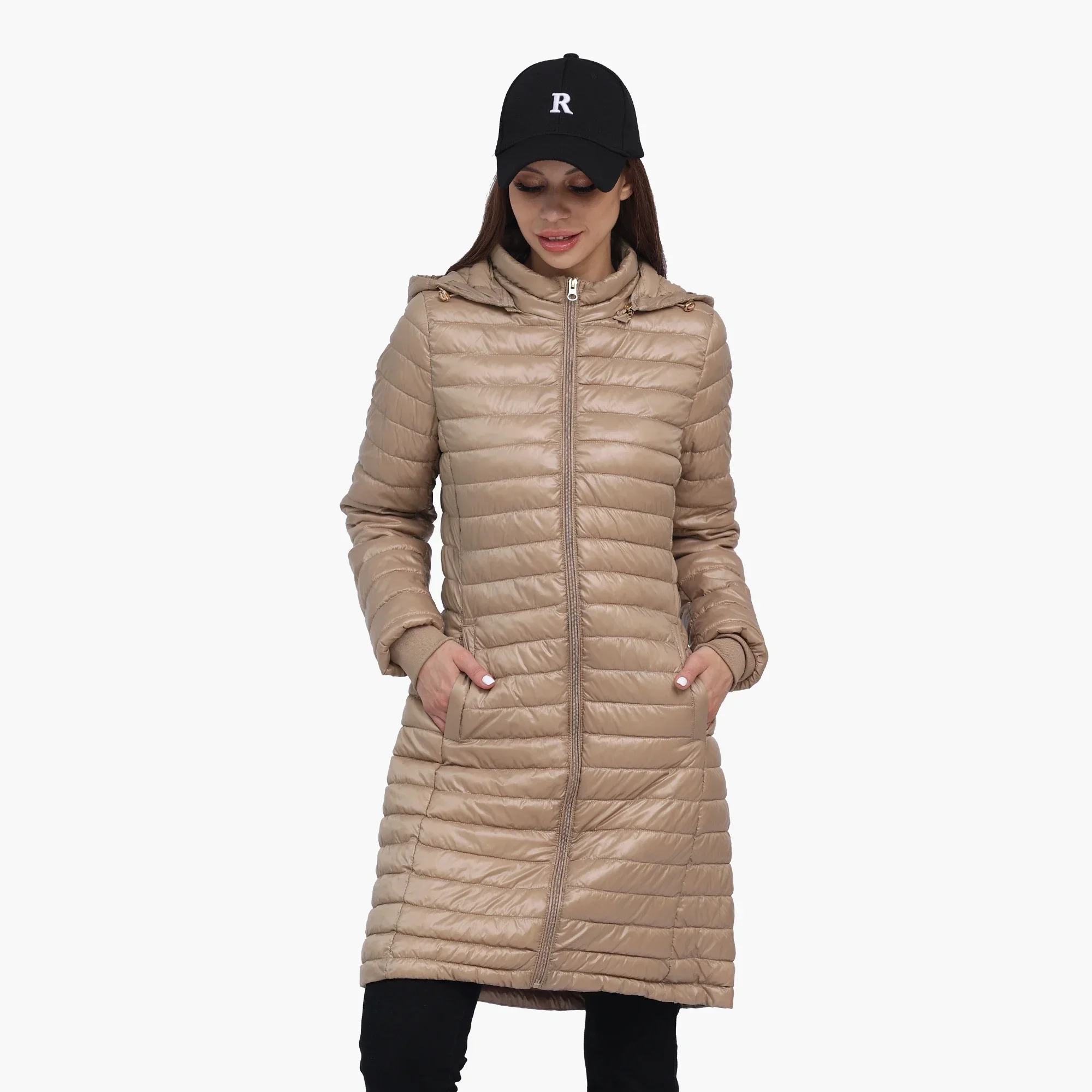 SANTELON Women Long Warm Ultralight Portable Puffer Jacket Coat Female Winter Outdoor Lightweight Parka With Adjustable Hood