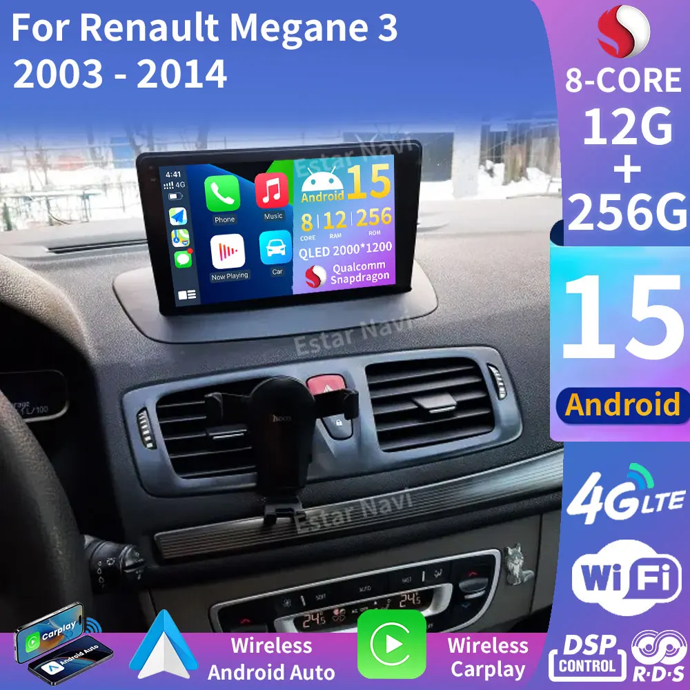 Android 15 para Renault Megane 3 Fluence Samsung SM3 2008 - 2017 unidad principal Multimedia CarPlay GPS Radio de coche 360 cámara 4G LTE DSP
