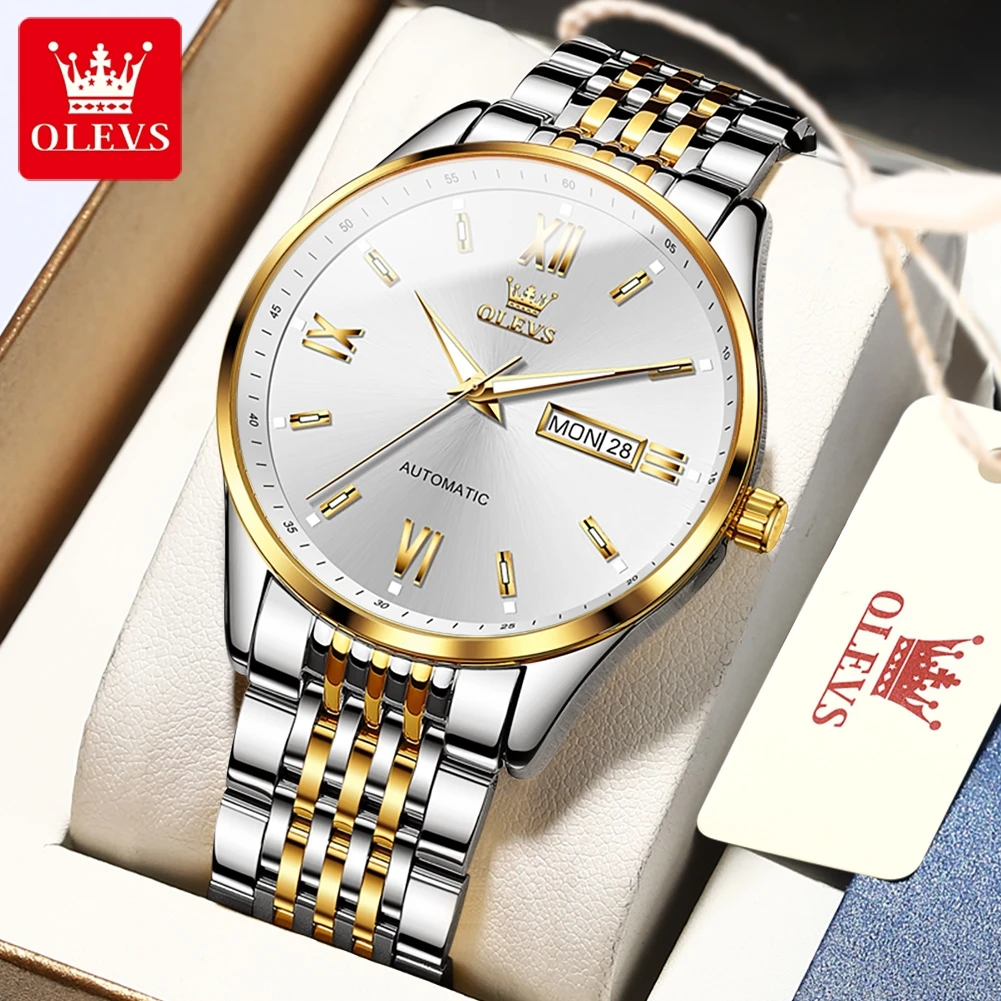 

OLEVS мужские часы повседневные деловые изысканные стальные оригинальные автоматические механические наручные часы для мужчин простое модное платье водонепроницаемые