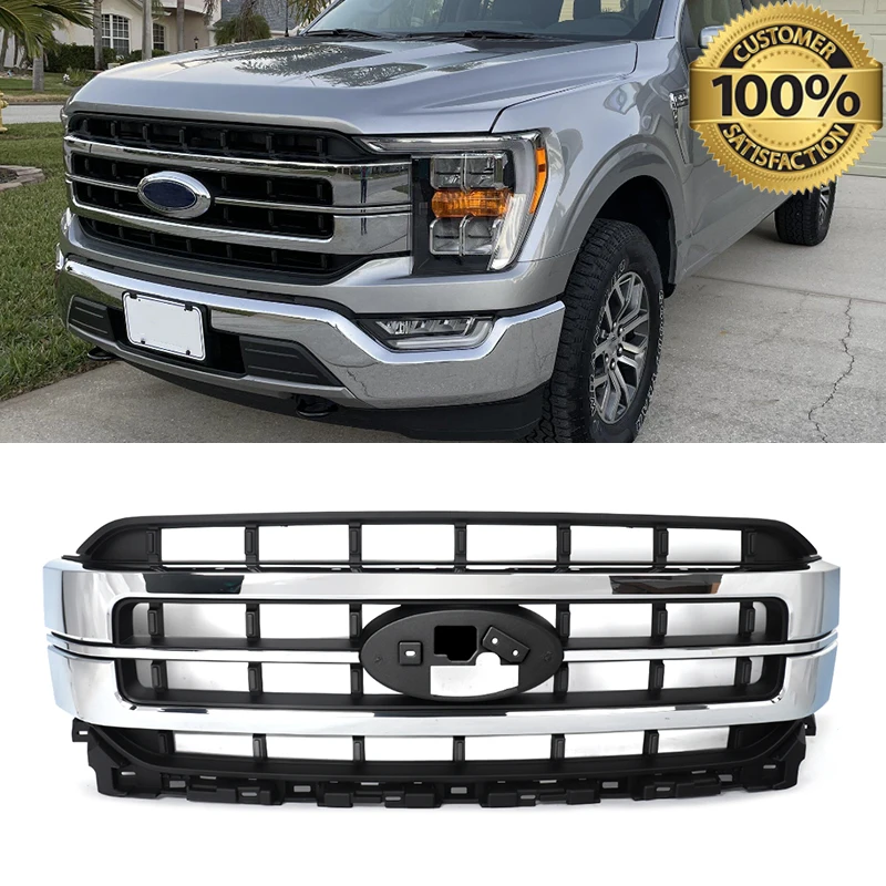 fit for Ford F15 2021-2023 Lariat Racing Grills Front Bumper Grille Chrome+Black Intake Grille Radiator Mesh Grid Front Grille