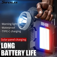 Solar LED Flashlight COB Camping Lantern Work Light Type-C Rechargeable Light Waterproof Portable Searchlight Flashlight