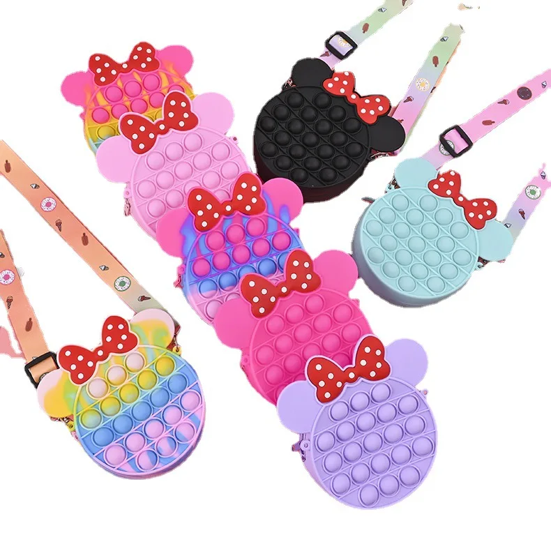 Sac à bandoulière en silicone pour femme, porte-monnaie à nœud, simple, mode Kawaii, jouet du bout des doigts, bulle de poussée, cadeau jouet pour enfants, nouveau