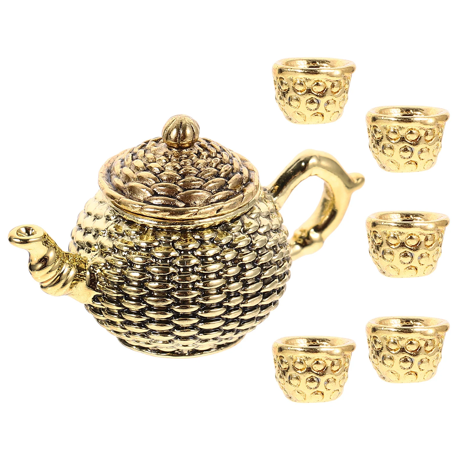 6개 미니 티포트 세트 아연 합금 소재 오래 지속되는 테이블 장식 홈 데코 미니어처 티컵 미니 티포트