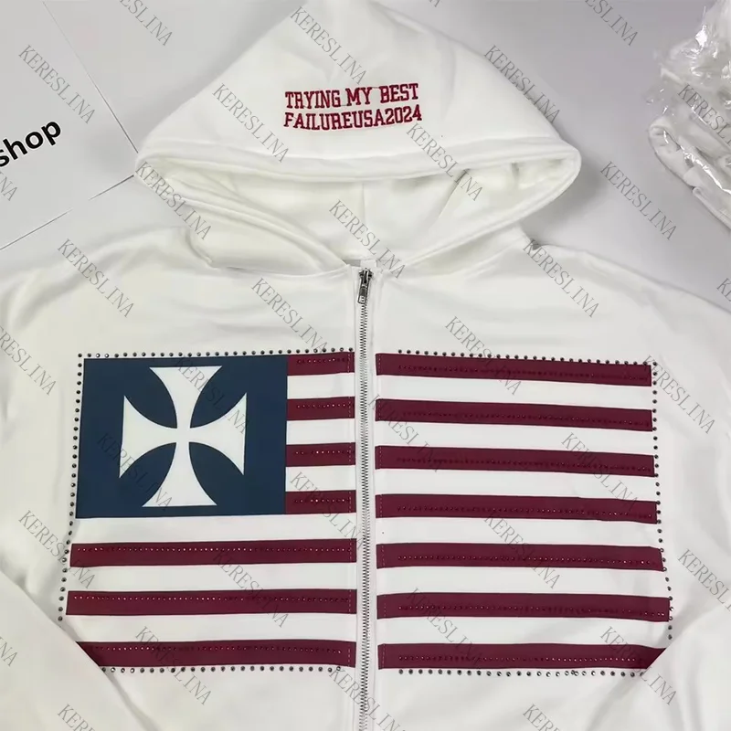 American rétro hip-hop high street femmes cardigan fermeture éclair sweat à capuche Y2K mode avancée des années 2000 esthétique Loose sweat