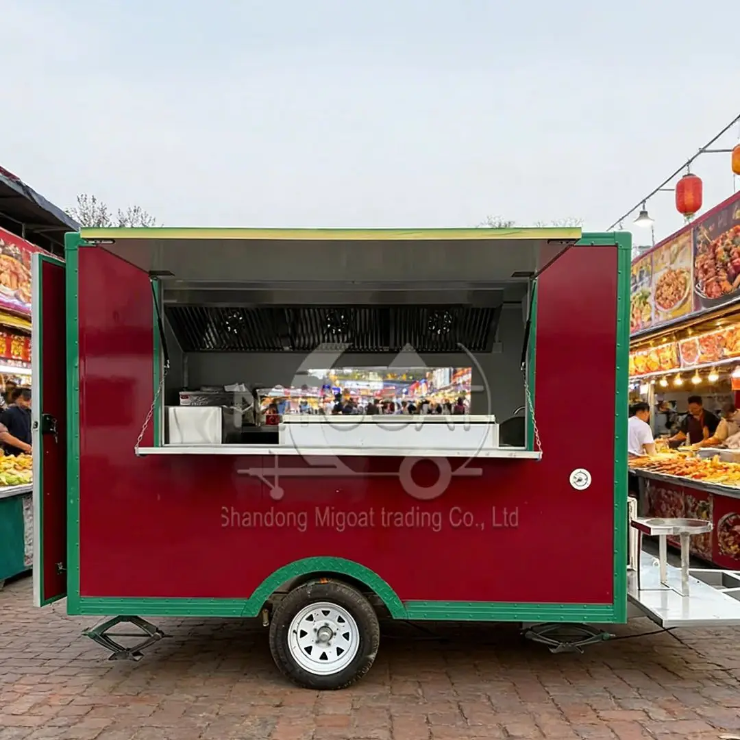 Red-Green Custom Outdoor Mobile Food Trailer Specialized Kitchen Cart for BBQ & Fast Food All-Functional Night Market Stall