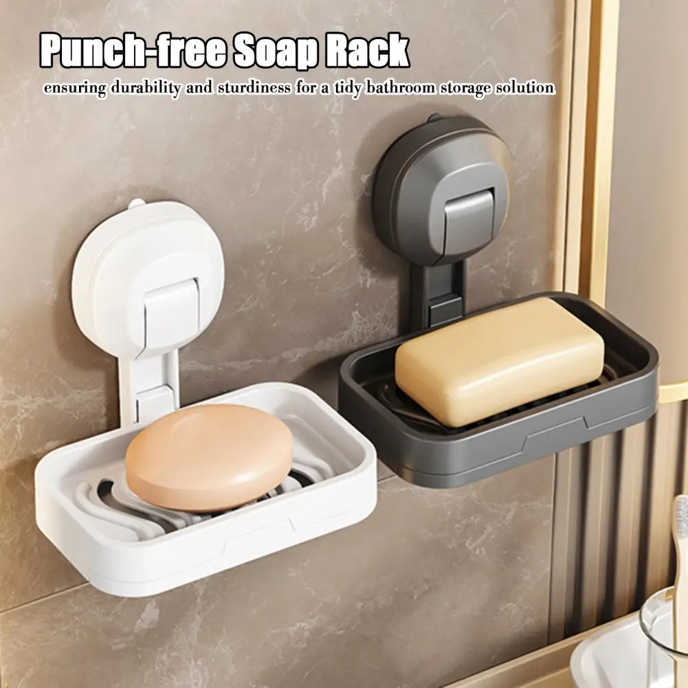 Punch-free Soap Rack Rust-proof Suction Cup Soap Dish Organizer with Strong Load-bearing Capacity Easy Installation for Bathroom