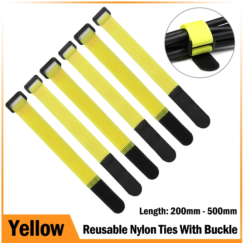 

Yellow 200/300/500mm Cable Ties Reusable Self Adhesive Nylon Strap Reverse Buckle Line Wire Organizer Hook Loop Bundle Fastener