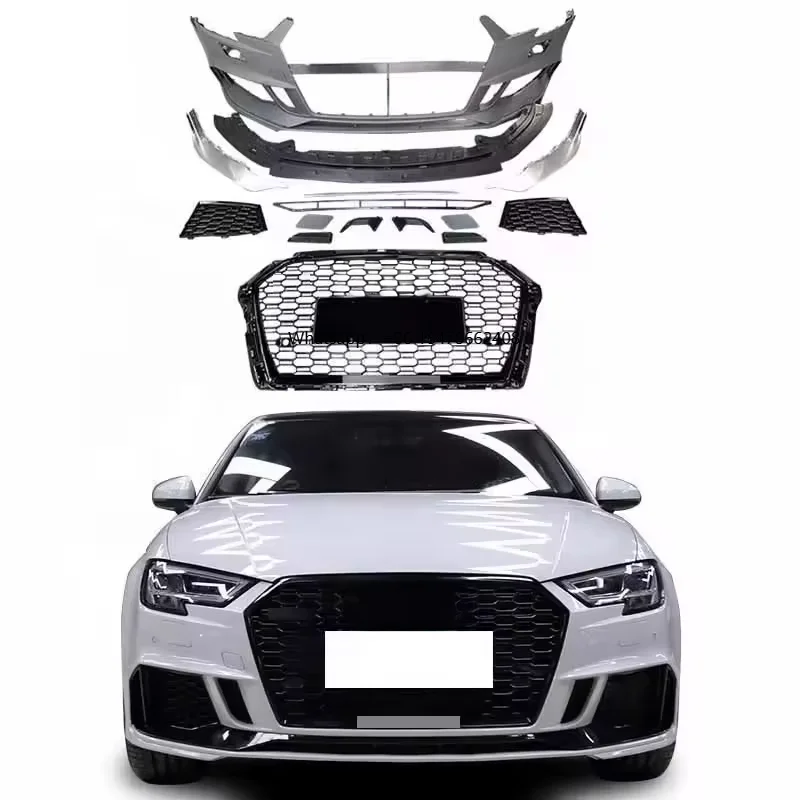 

High Quality A3 S3 Auto Parts Car Front Bumpers Kit for A3 S3 8v.5 2017 2018 2019 A3 S3 Upgrade RS3 Body Kits with Grill