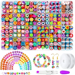 24 Styles Polymer Clay Beads Kit Cute Fun Clay Beads Flower Butterfly Heart Letter Pony Beads for Bracelet Necklace Making DIY