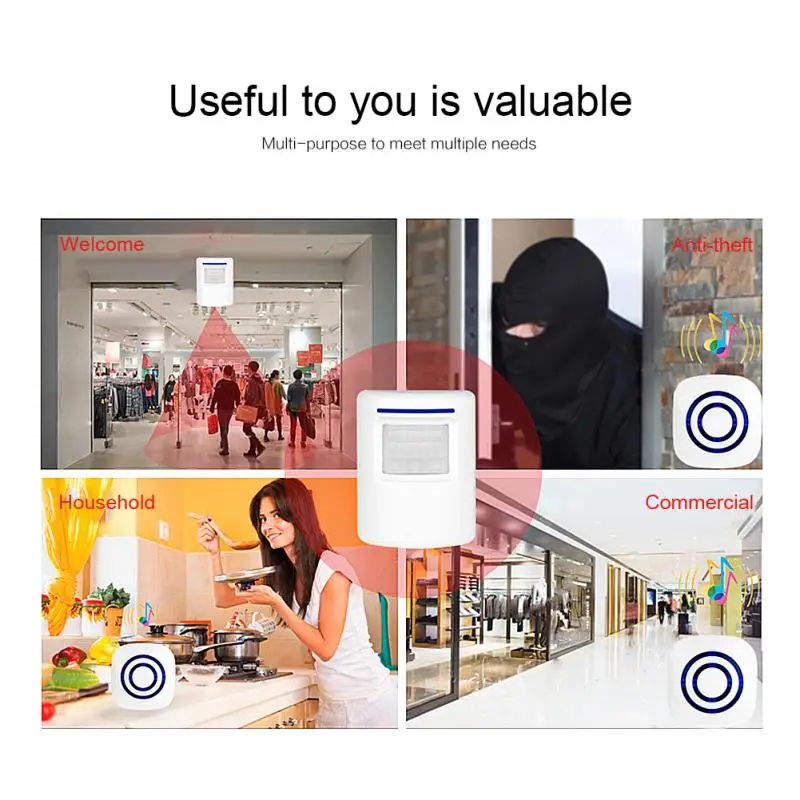 Motion Sensor Alarm Wireless Efficient Easy To Install Reliable Convenient Smart Doorbell Sensor Receiver Human Body Induction