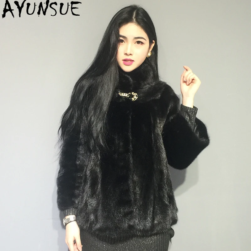 AYUNSUE سترات من فرو المنك الطبيعي للنساء 2025 سترات فاخرة من فرو المنك الحقيقي بالكامل لملابس النساء جودة عالية كوكفتا С ميخوم
