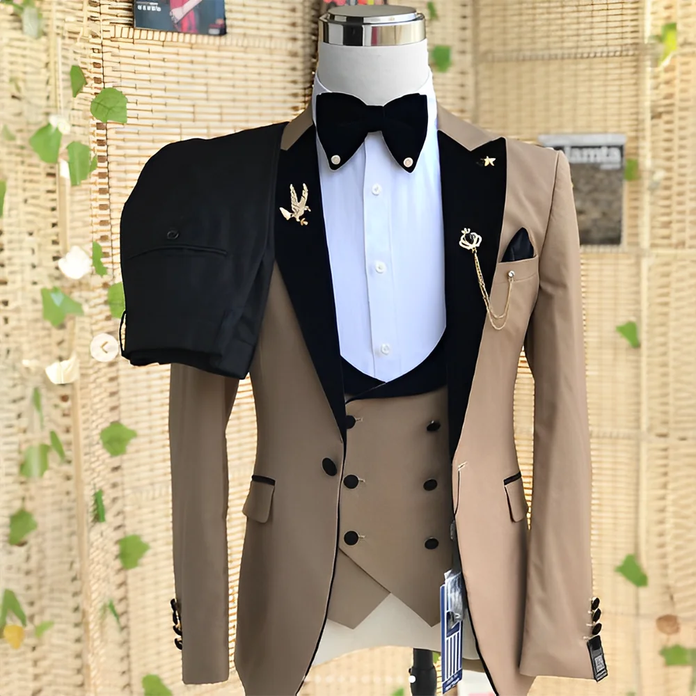 Wedding Men's 3-piece Suit Set (Jacket Pants Vest) Groom Tuxedo Formal Blazer Elegant Suit for Men