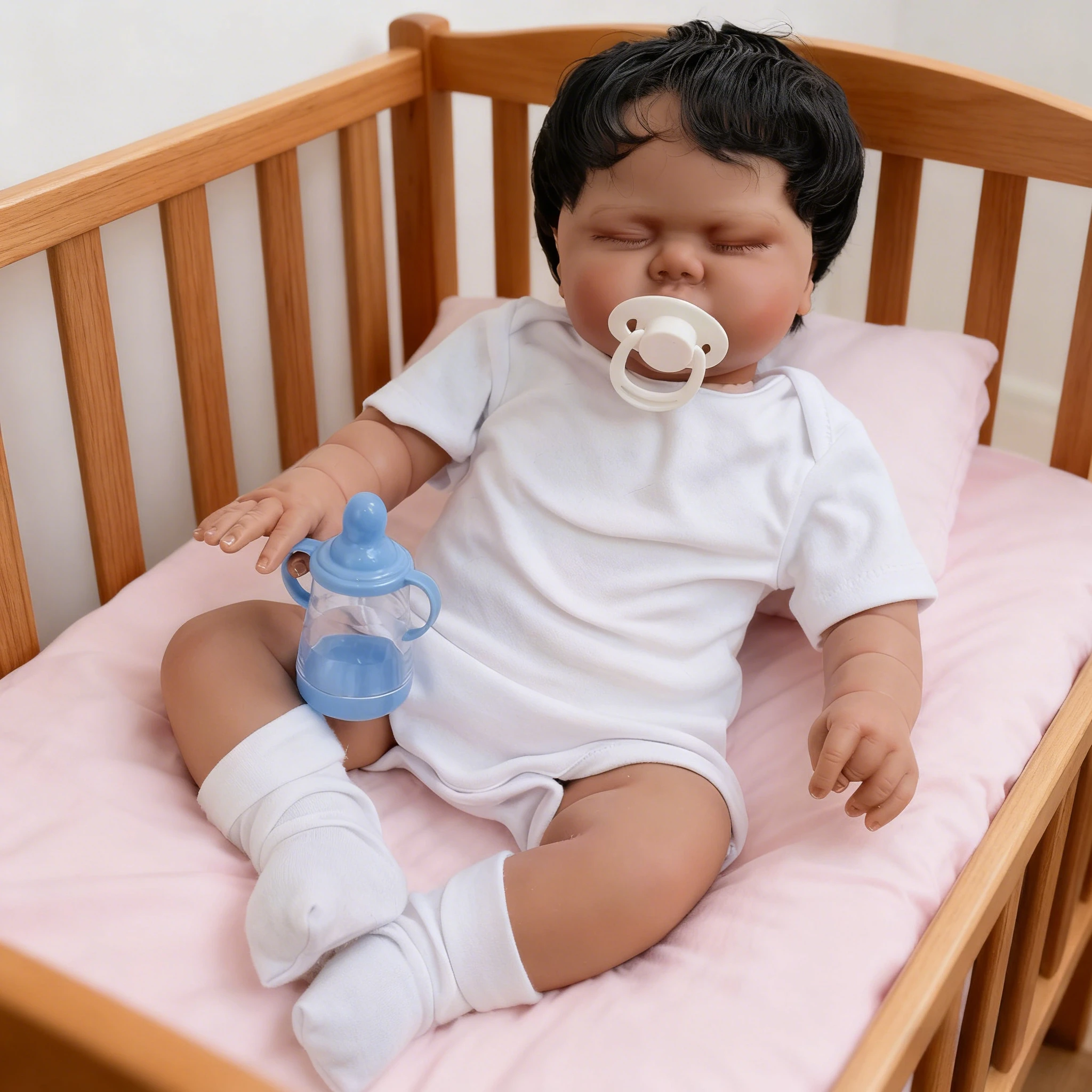 ตุ๊กตาเด็กทารก NPK 19 นิ้ว ผิวสีเข้ม เหมือนจริง หลับตา ทำมือ คุณภาพสูง ของขวัญคริสต์มาสสำหรับเด็ก