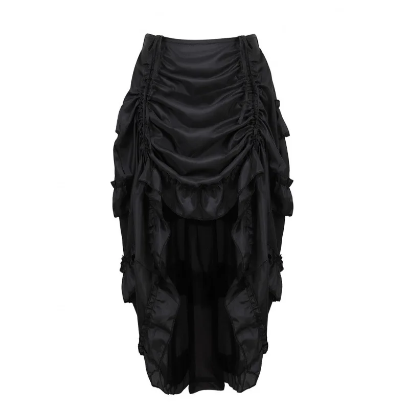 Steampunk Women Skirts Gothic Irregular Shirring Pleated Party Maxi Long Skirt High Low Costumes Punk Sexy Corset Plus Size Red